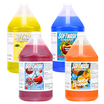 Softwash Surfactant Variety Pack: gallon jugs of Apple Juice, Cherry Blast, Lemon Fresh and Florida Orange