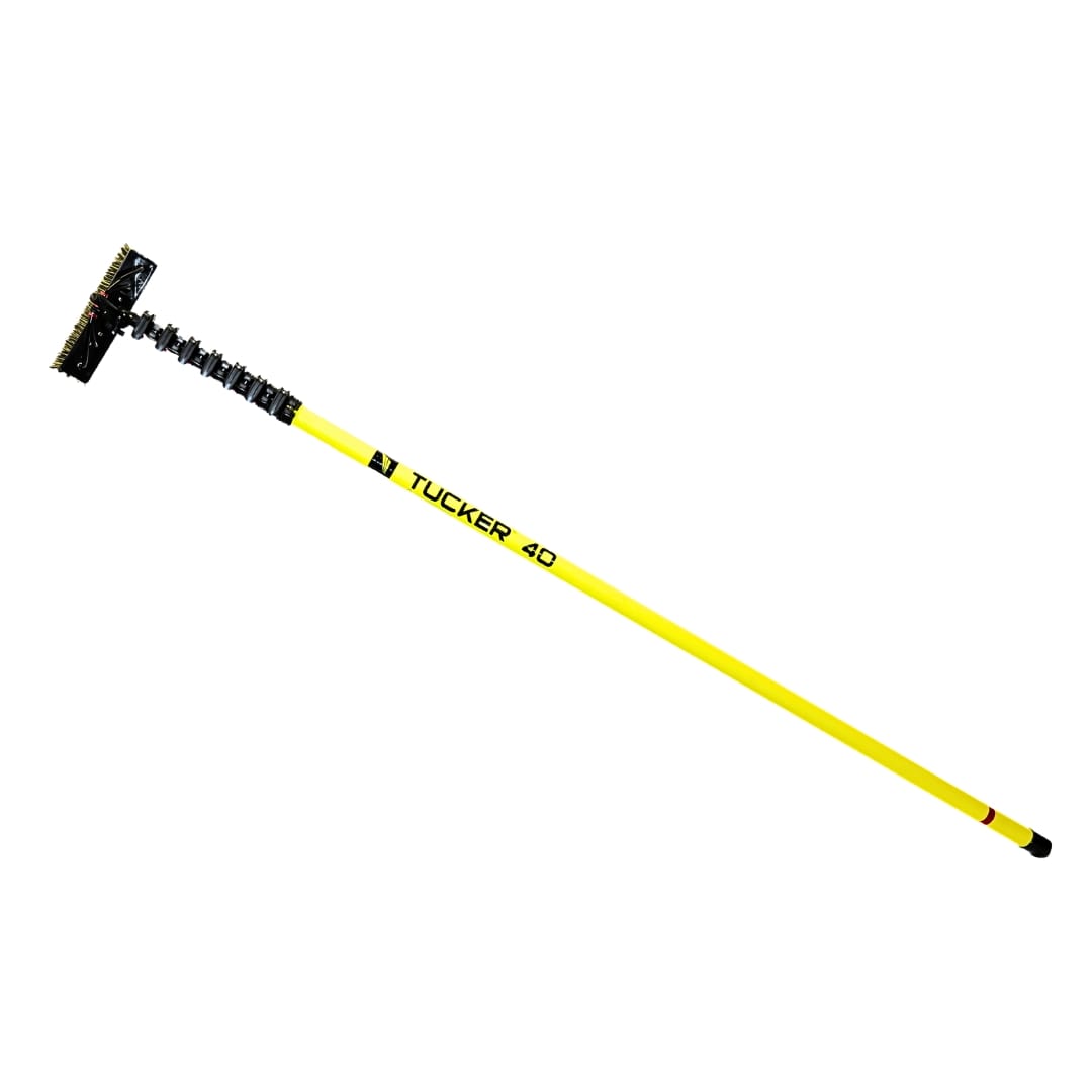 Tucker 40 carbon fiber water-fed pole with GLIDE brush head, 36 ft length for high reach window cleaning