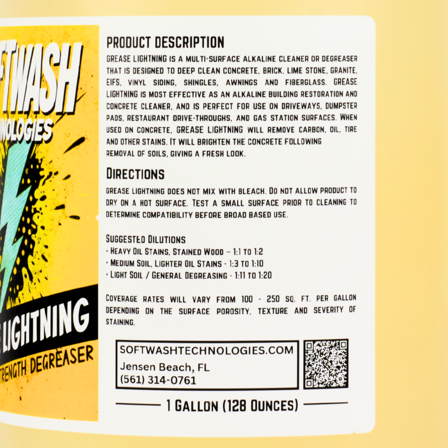 Close-up of Grease Lightning back label showing product description, directions, and suggested dilution ratios