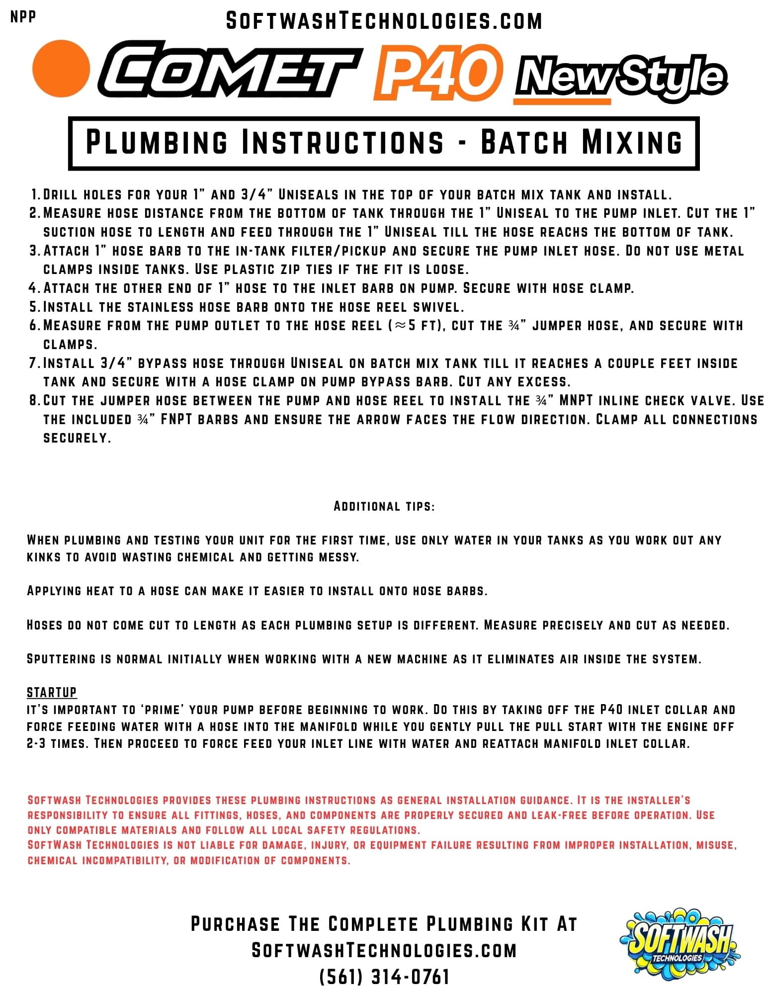 Comet P40 Plumbing Kit (Batch Mixing)