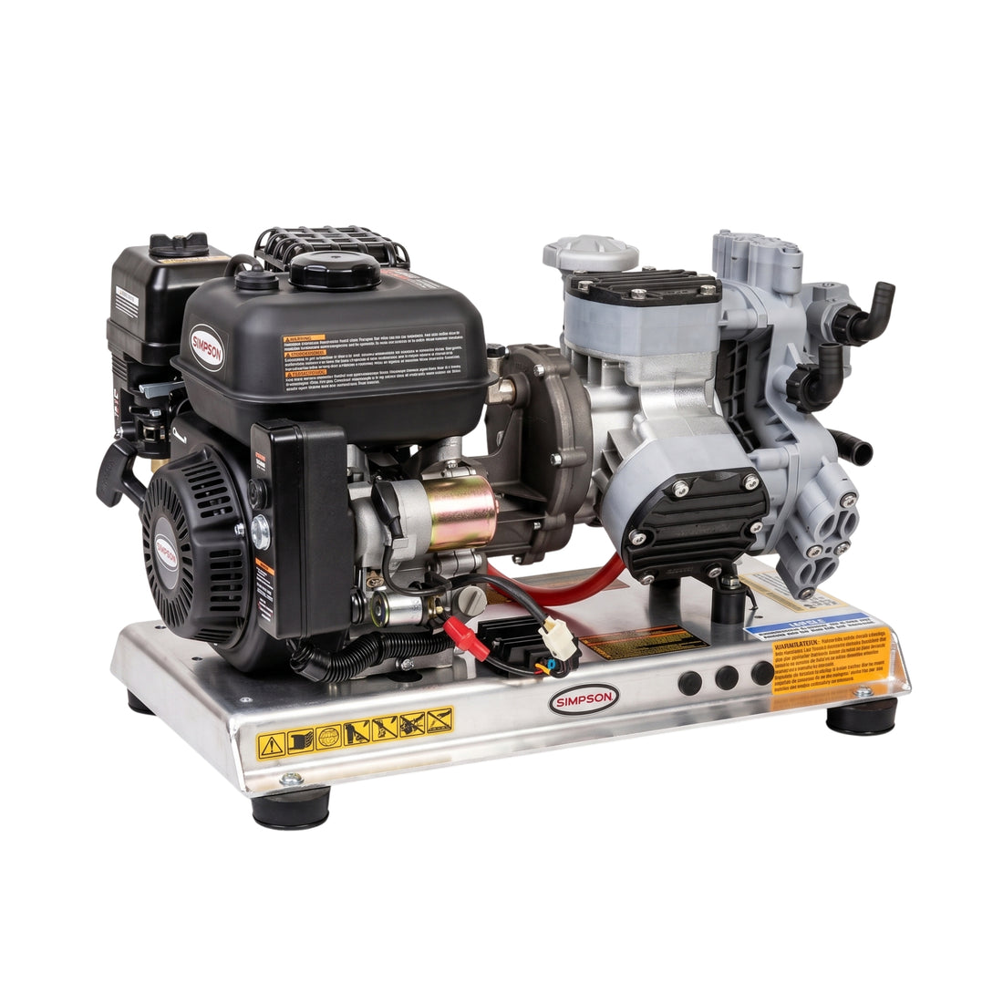 Carburetor and engine on a white background