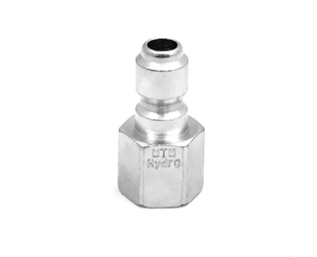 MTM Hydro plated steel quick-connect plug with male threaded end and quick-connect nipple