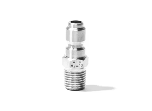 MTM Hydro plated steel quick-connect plug with male threaded end and quick-connect nipple