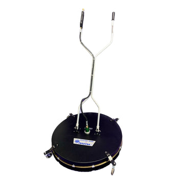 Whisper Wash Maxima 36 inch surface cleaner with black powder-coated aluminum cover, two-part handle, and pivoting casters