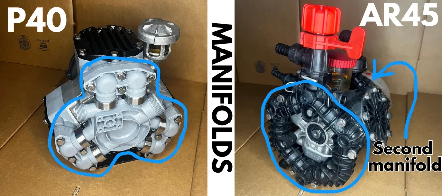 Comet P40 vs. AR45 manifold comparison – soft wash pump reliability and design.